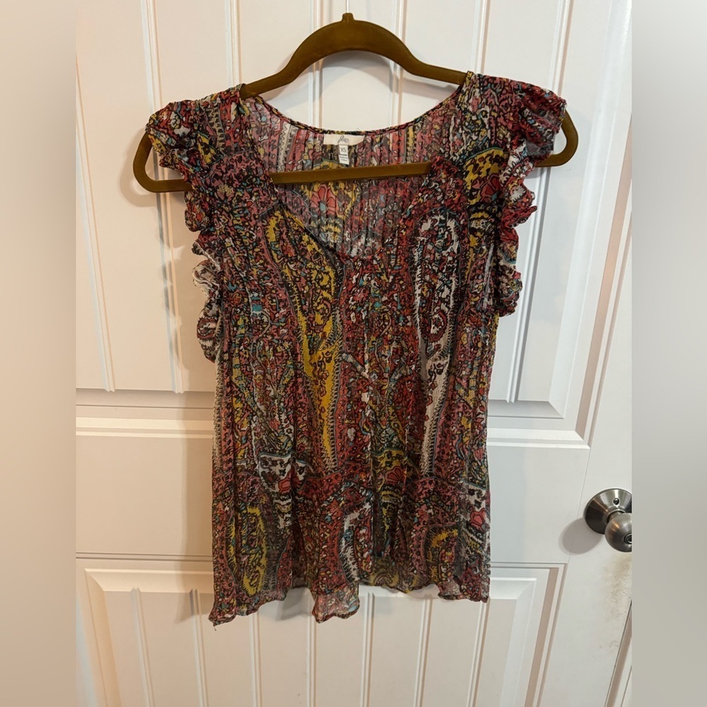 Joie Multicolor Paisley Odette Silk Ruffle Top - Picture 2 of 5